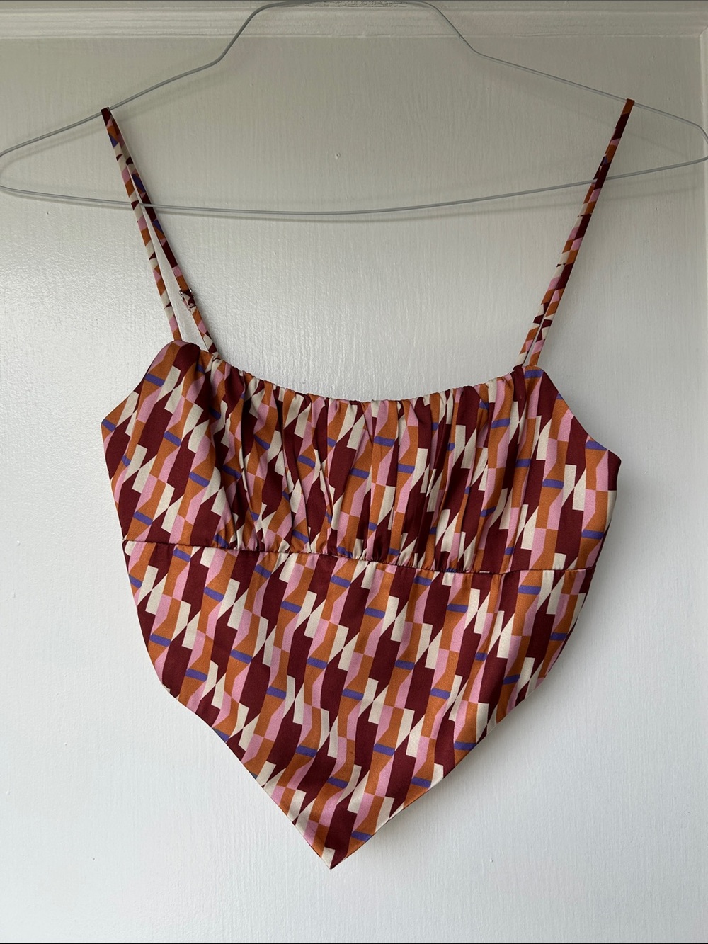 Sophie Rue Geometric Print Handkerchief Hem Cami - Burgundy & Pink - Small